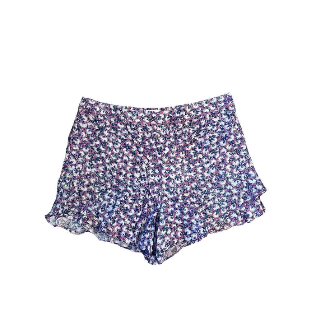 Women XL Ett:Twa Anthropologie Floral Pink Shorts Linen Blend Ruffle Culotte